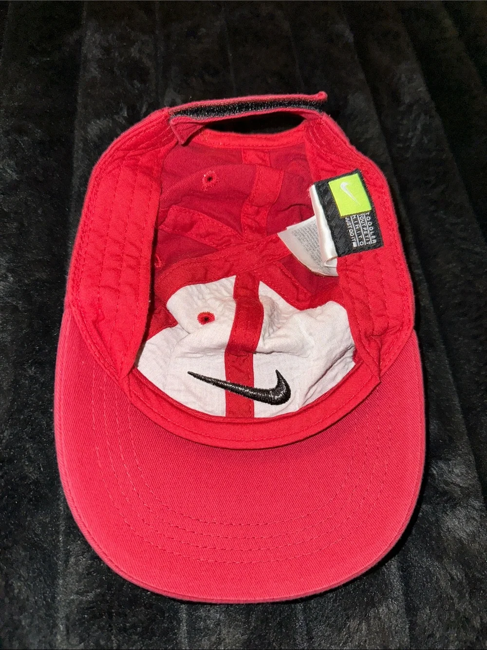 Nike Kids Red Baseball Hat with Black Swoosh